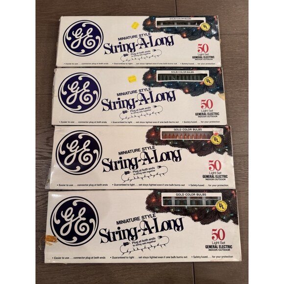 VTG NEW GE String A Long Christmas Lights 4 Sets Of 50 Light Miniature Green Red - Picture 5 of 10
